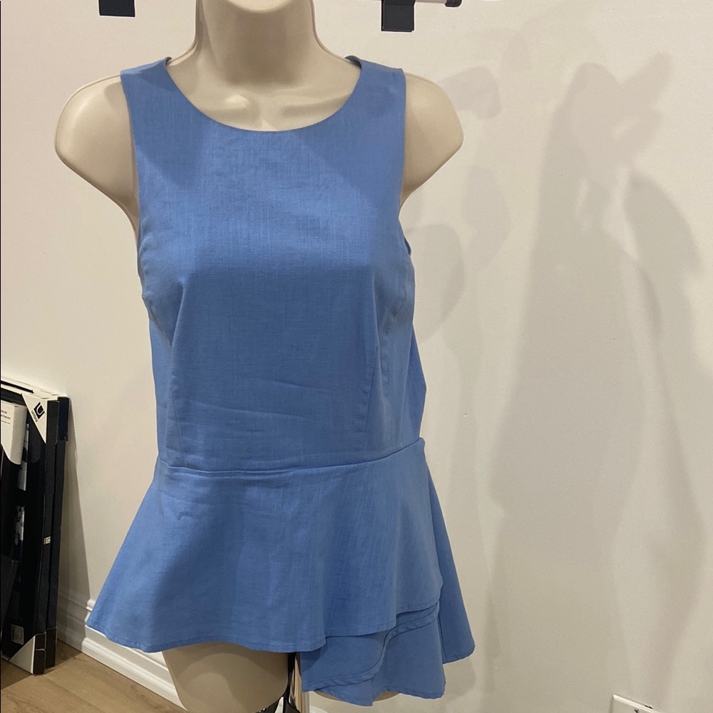 Blue Sleeveless Peplum Top